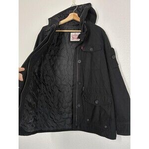 Levi's Jacket Mens Medium Black Canvas Hooded Parka Quilted Lined Utility Winter